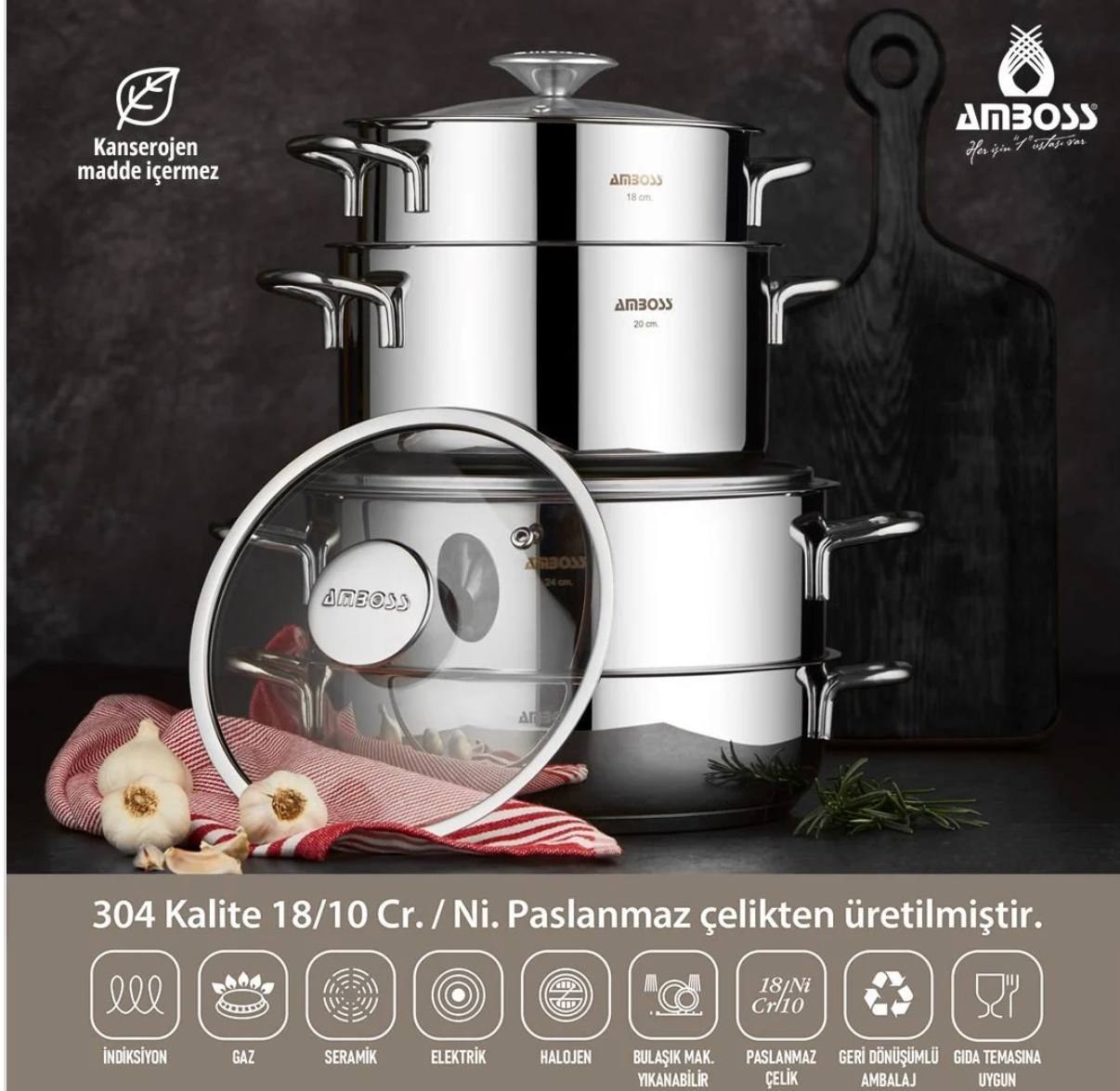سرویس قابلمه استیل ۸ پارچه Amboss ترکیه کد 0700