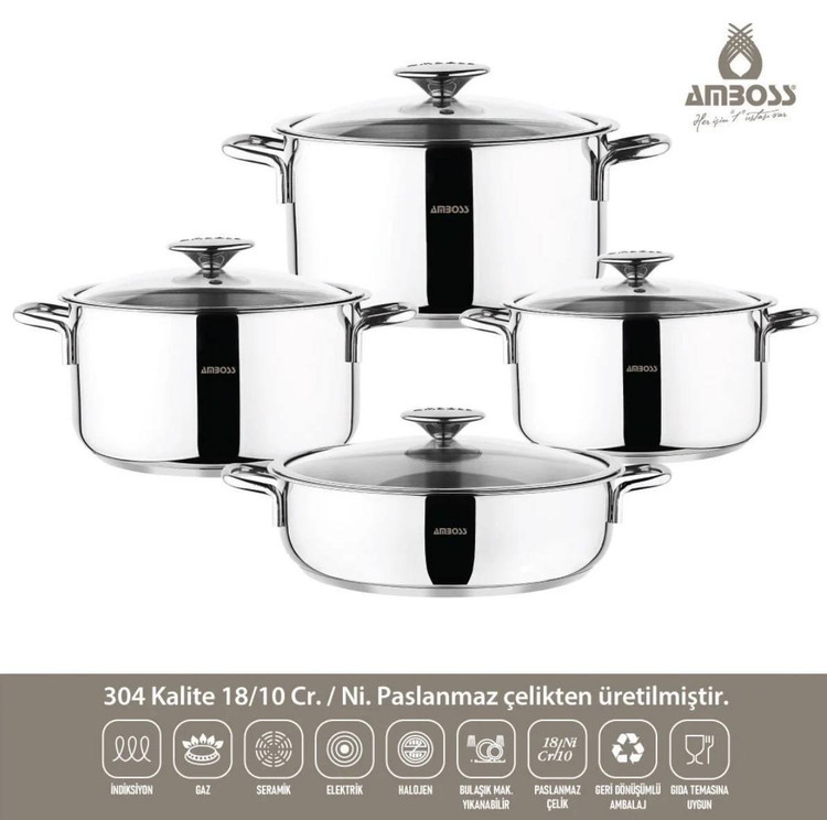 سرویس قابلمه استیل ۸ پارچه Amboss ترکیه کد 0700